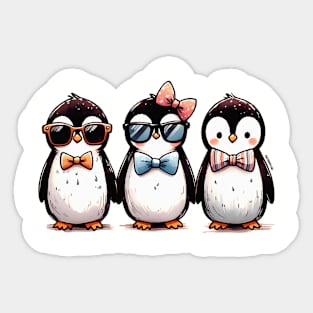 Cute Penguin Trio Graphic Tee for Kids | Adorable Bow Tie Penguin | Light Sticker